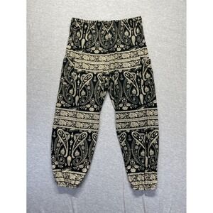 Qianxizhan Harem Joggers Pants Womens XL Black Beige Paisley Print Elastic Waist